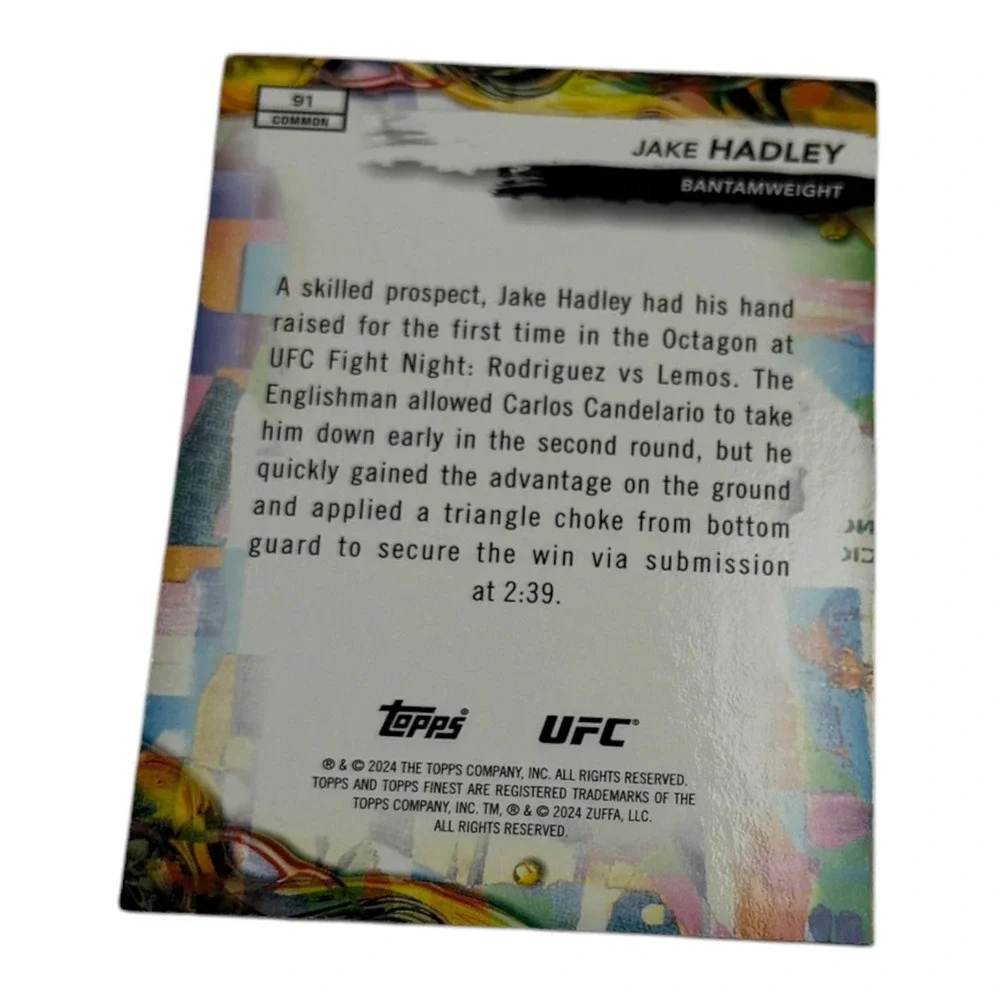 2024 Topps Finest UFC Jake Hadley Rookie Card RC #91 Common Bantamweight